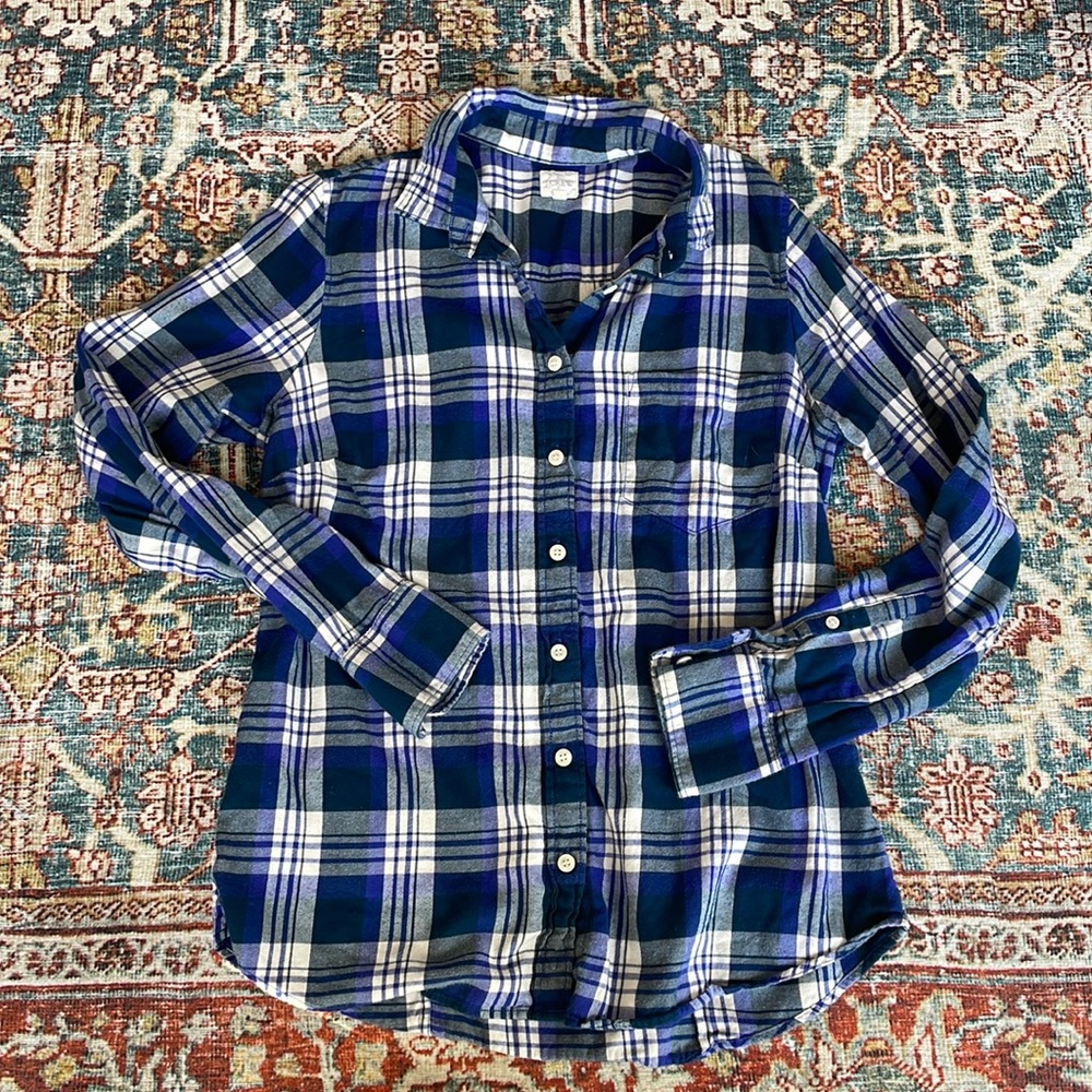 JCrew plaid button up - size small. Royal blue and deep teal